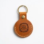 Full grain leather airtag holder keychain jordan brown in genuine full-grain cowhide with a clean unprinted finish