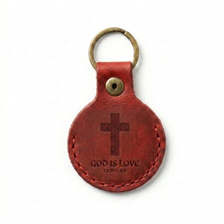 Full grain leather airtag holder keychain pentecost red in genuine full-grain cowhide with a clean unprinted finish