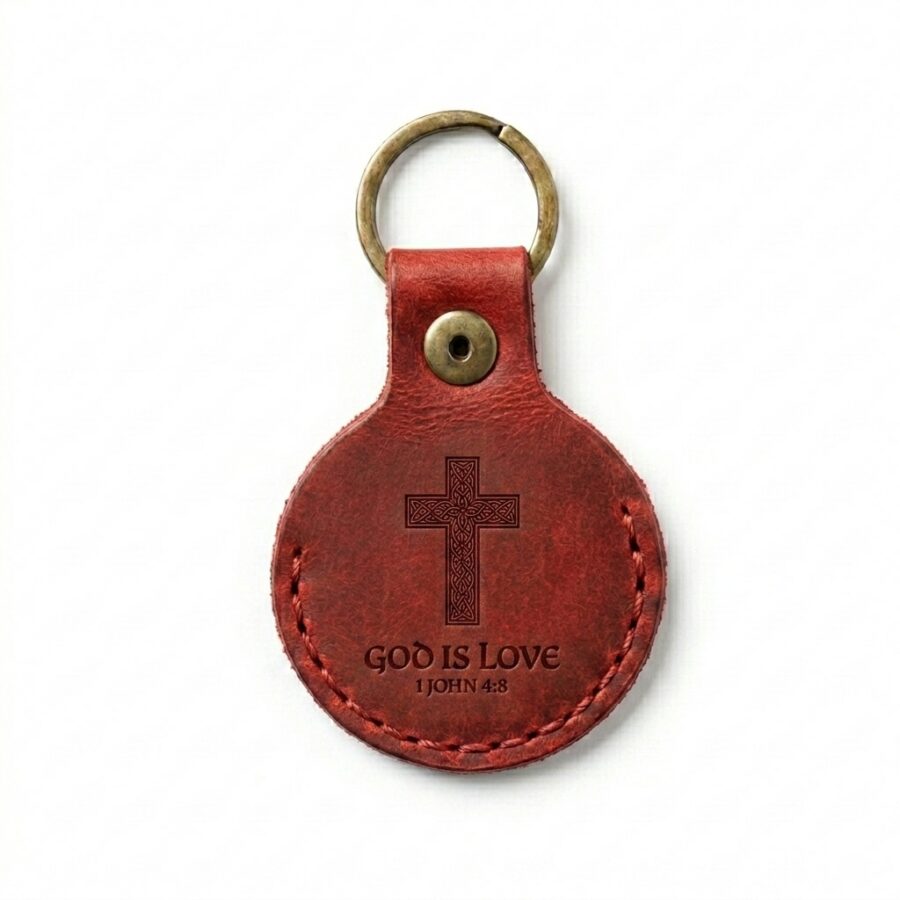 Full grain leather airtag holder keychain pentecost red in genuine full-grain cowhide with a clean unprinted finish