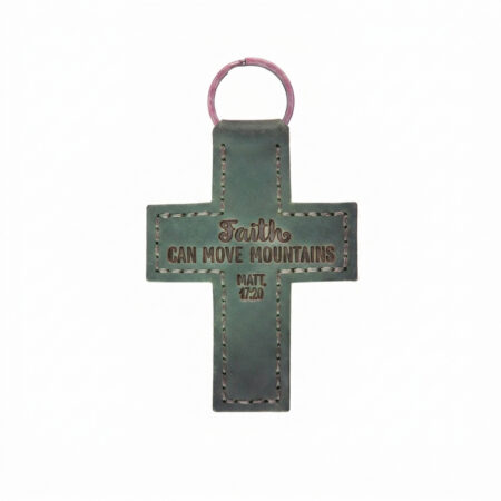 Full grain leather cross keychain eden green in genuine full-grain cowhide with a clean unprinted finish