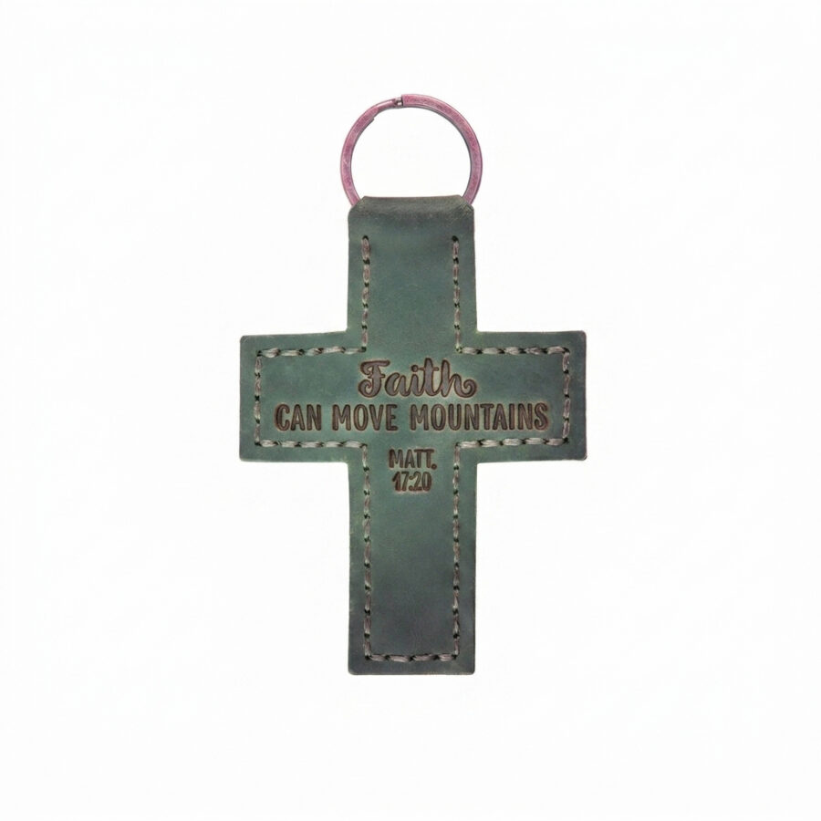 Full grain leather cross keychain eden green in genuine full-grain cowhide with a clean unprinted finish