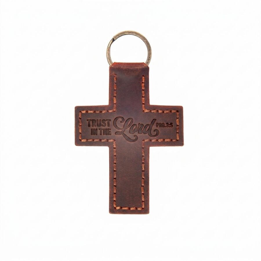 Full grain leather cross keychain jordan brown in genuine full-grain cowhide with a clean unprinted finish