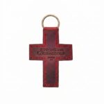 Full grain leather cross keychain pentecost red in genuine full-grain cowhide with a clean unprinted finish