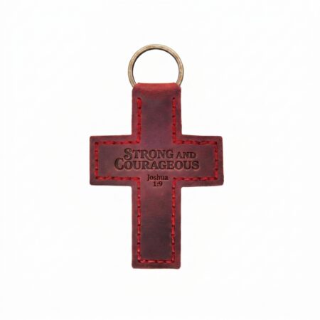 Full grain leather cross keychain pentecost red in genuine full-grain cowhide with a clean unprinted finish
