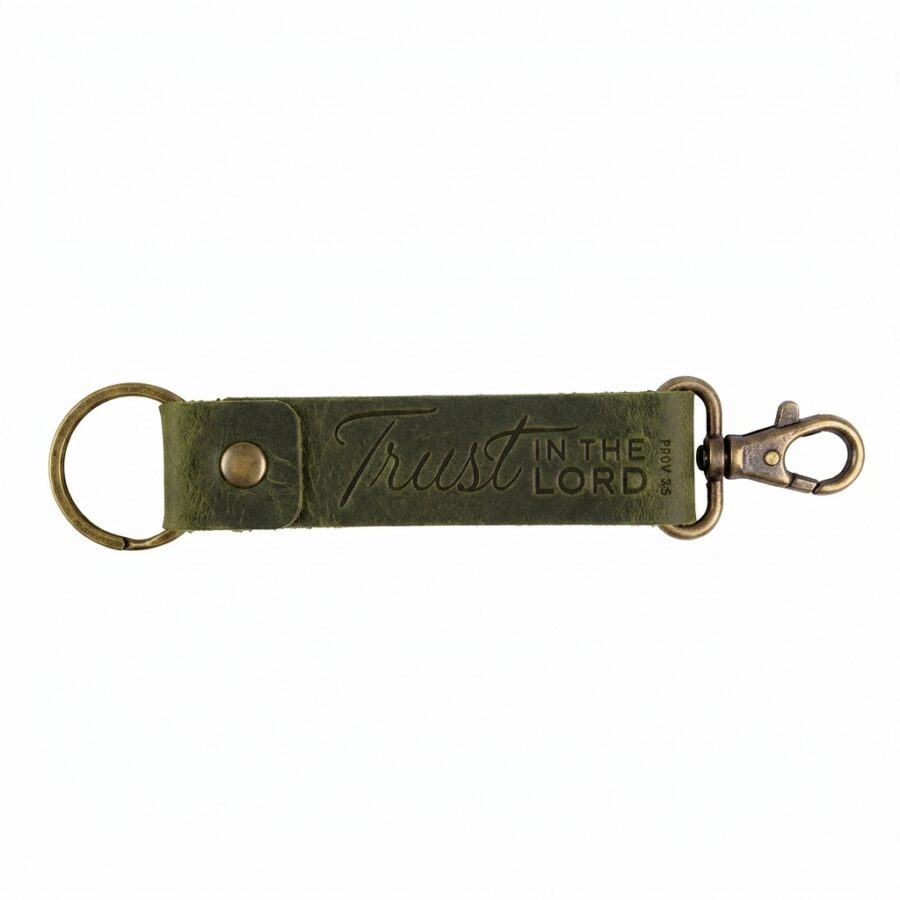Full grain leather hook keychain eden green in genuine full-grain cowhide with a clean unprinted finish