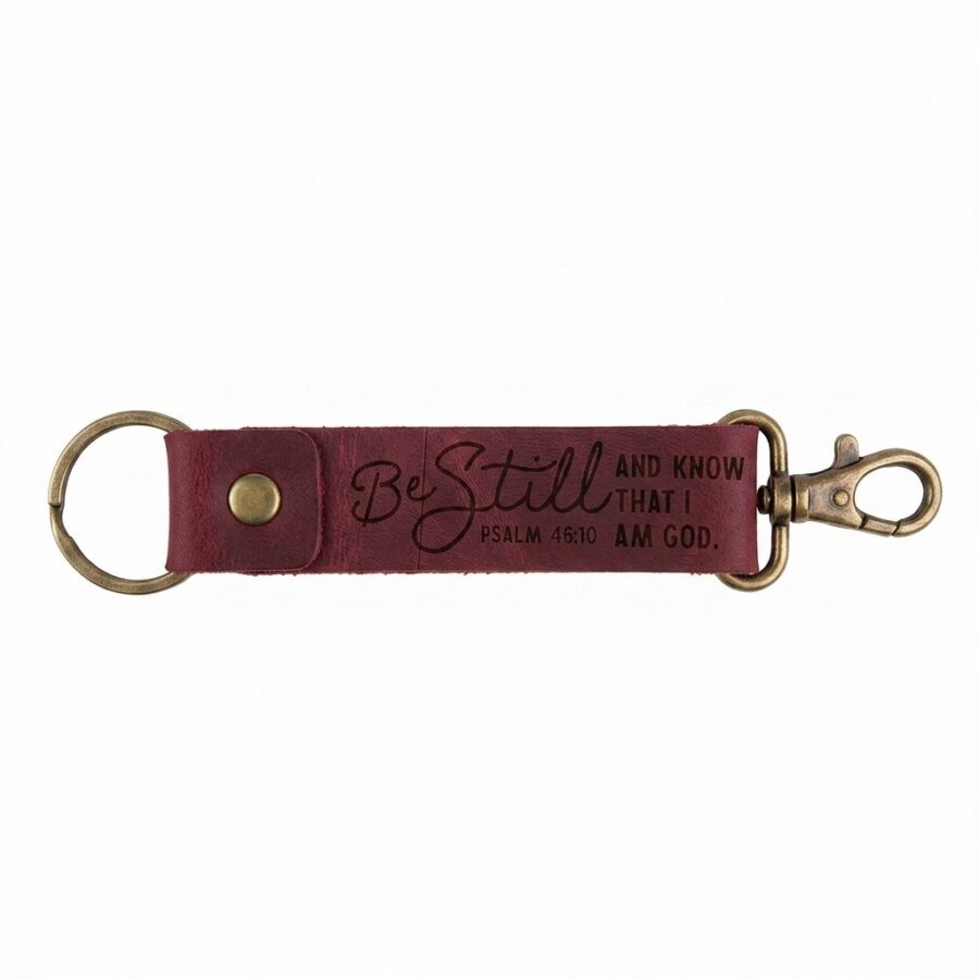 Full grain leather hook keychain pentecost red in genuine full-grain cowhide with a clean unprinted finish