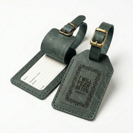 Full grain leather luggage tag eden green in genuine full-grain cowhide with a clean unprinted finish