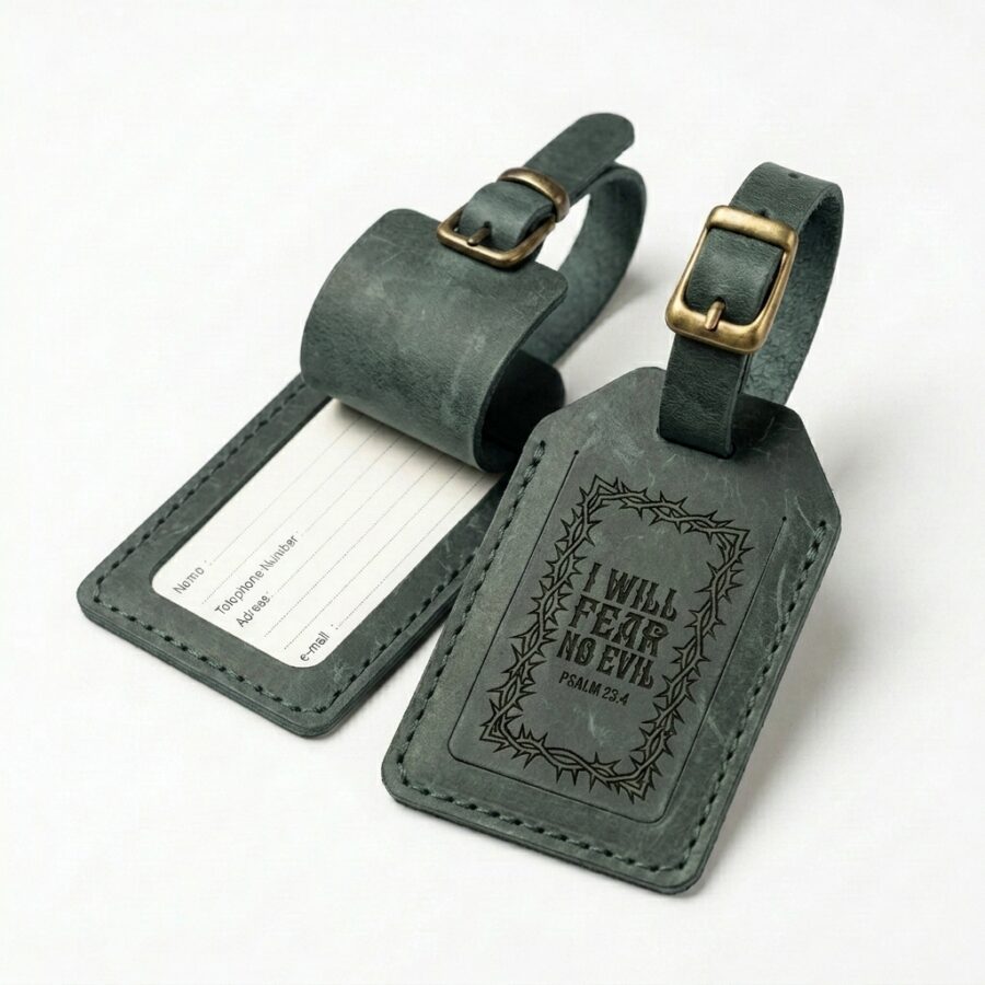 Full grain leather luggage tag eden green in genuine full-grain cowhide with a clean unprinted finish