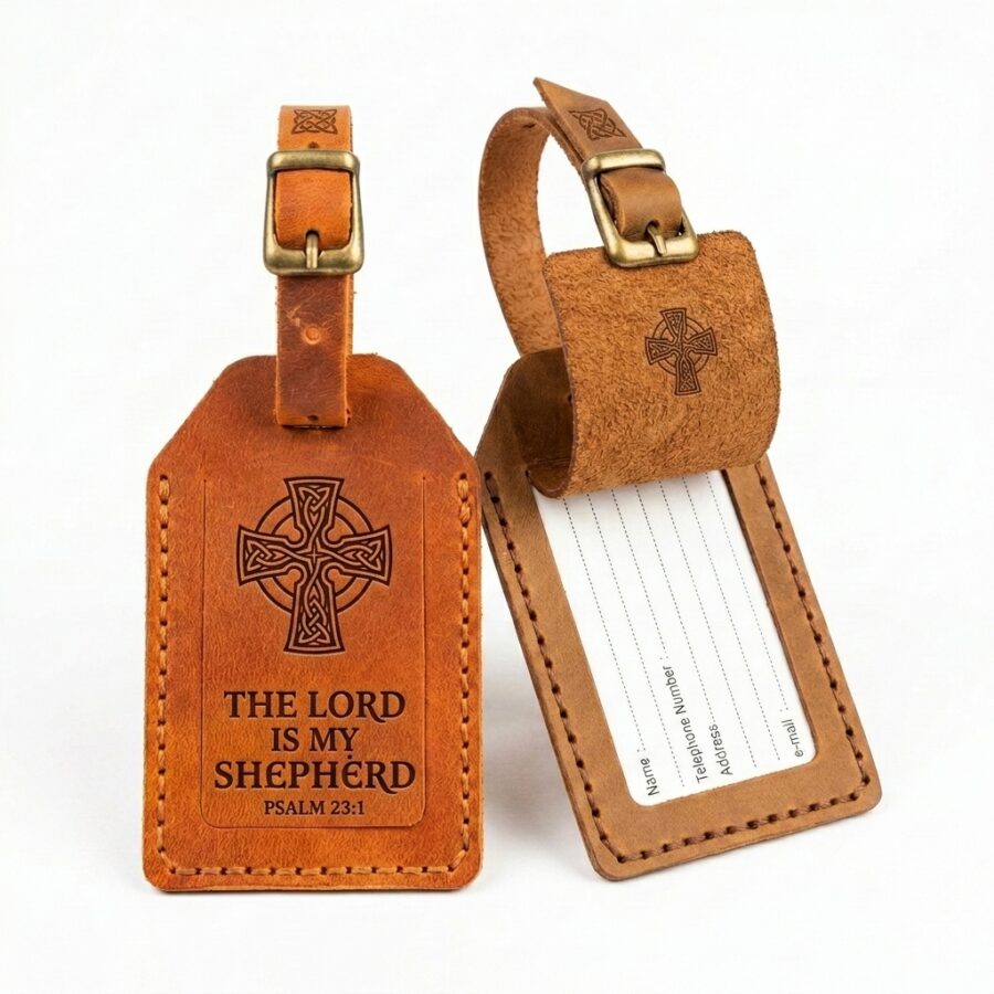 Full grain leather luggage tag jordan brown in genuine full-grain cowhide with a clean unprinted finish