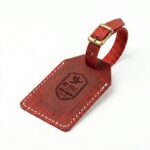 Full grain leather luggage tag pentecost red in genuine full-grain cowhide with a clean unprinted finish