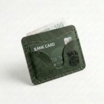 Full grain leather mini card holder eden green in genuine full-grain cowhide with a clean unprinted finish