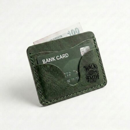 Full grain leather mini card holder eden green in genuine full-grain cowhide with a clean unprinted finish