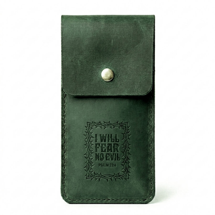 Full grain leather pen sleeve eden green in genuine full-grain cowhide with a clean unprinted finish