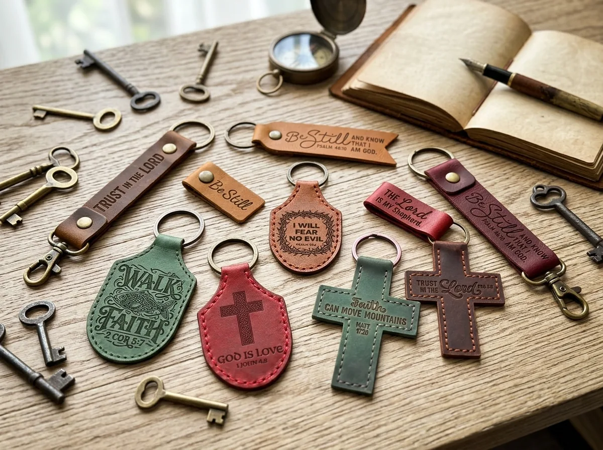 Christian Gifts Made to Be Carried, Not Stored Away 2 leather keychains category