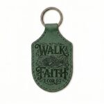 Stitched full grain leather keychain eden green in genuine full-grain cowhide with a clean unprinted finish