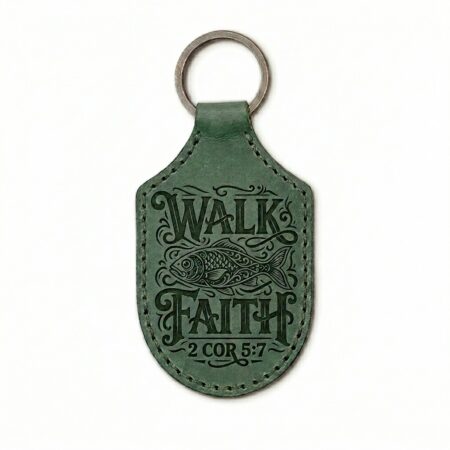 Stitched full grain leather keychain eden green in genuine full-grain cowhide with a clean unprinted finish