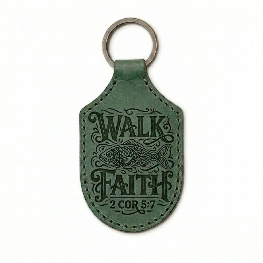 Stitched full grain leather keychain eden green in genuine full-grain cowhide with a clean unprinted finish