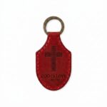 Stitched full grain leather keychain pentecost red in genuine full-grain cowhide with a clean unprinted finish