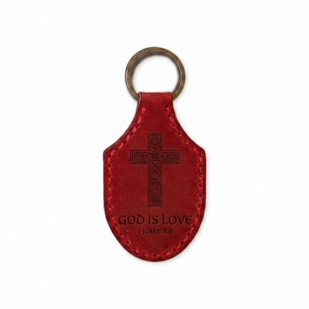 Stitched full grain leather keychain pentecost red in genuine full-grain cowhide with a clean unprinted finish