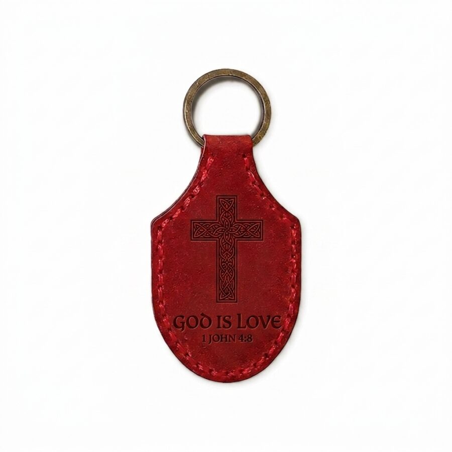 Stitched full grain leather keychain pentecost red in genuine full-grain cowhide with a clean unprinted finish