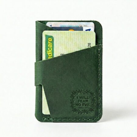 Vertical full grain leather card holder eden green in genuine full-grain cowhide with a clean unprinted finish