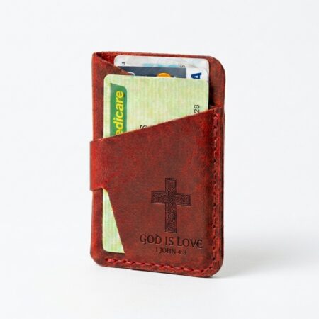 Vertical full grain leather card holder pentecost red in genuine full-grain cowhide with a clean unprinted finish