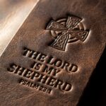 CGU-BKM-BROWN full-grain leather texture and debossed verse close-up