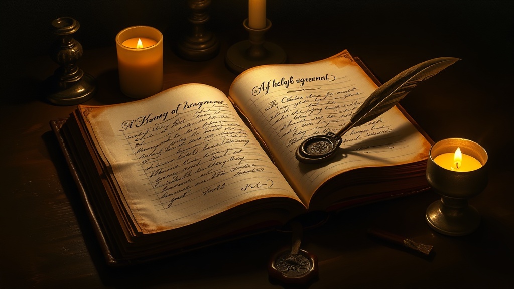 Terms and conditions — an open ledger with a quill