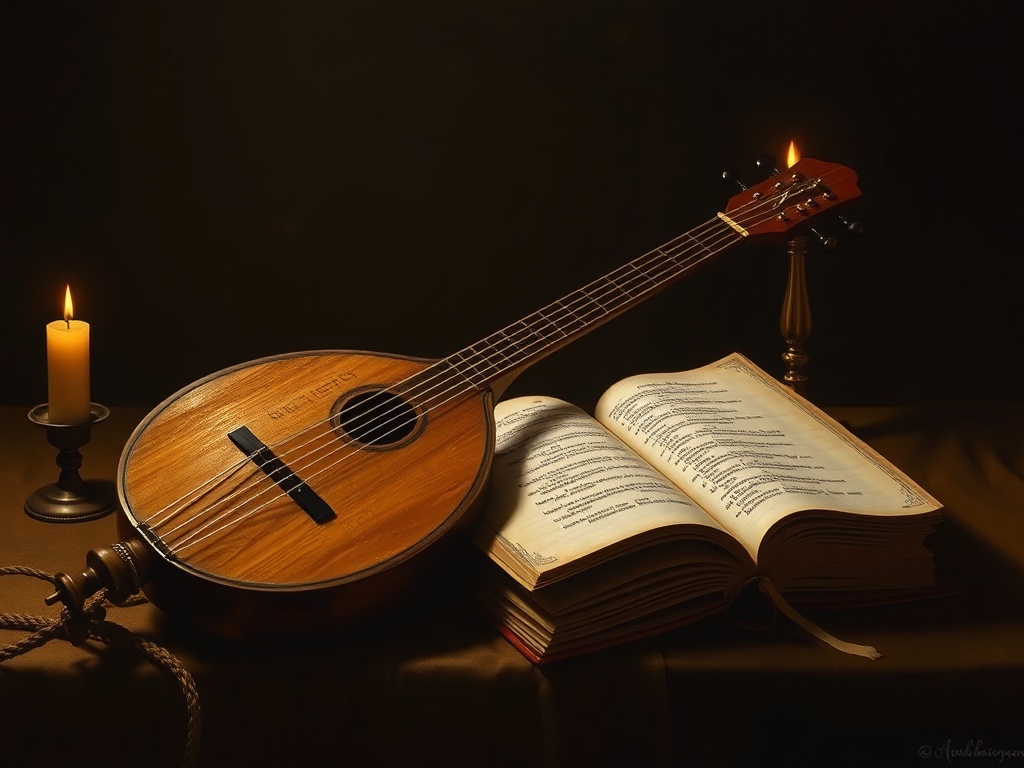 Audio Bible verses — a Renaissance lute resting on an open psalter