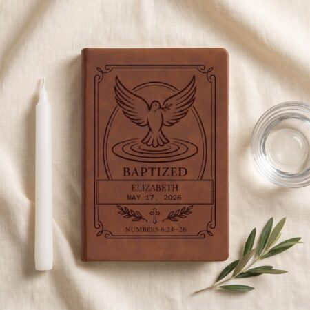 Baptized Dove Journal — Personalized Vegan Leather Baptism Keepsake