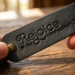 Rejoice in the Lord Always Leather Keychain – Eden Green — detail 2