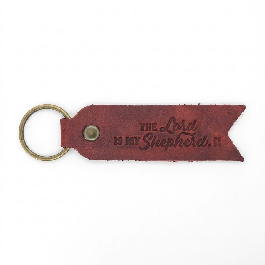 The Lord is My Shepherd Leather Keychain – Pentecost Red