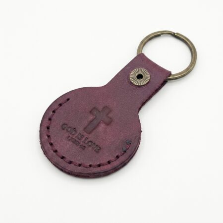God is Love Leather AirTag Holder Keychain – Pentecost Red