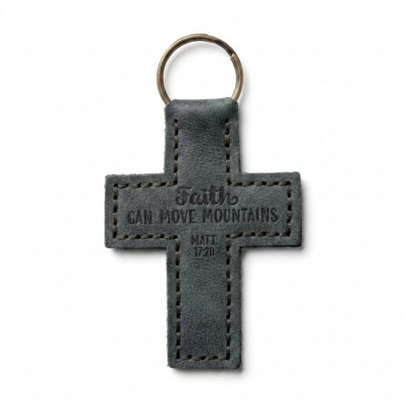 Faith Can Move Mountains Leather Cross Keychain – Eden Green