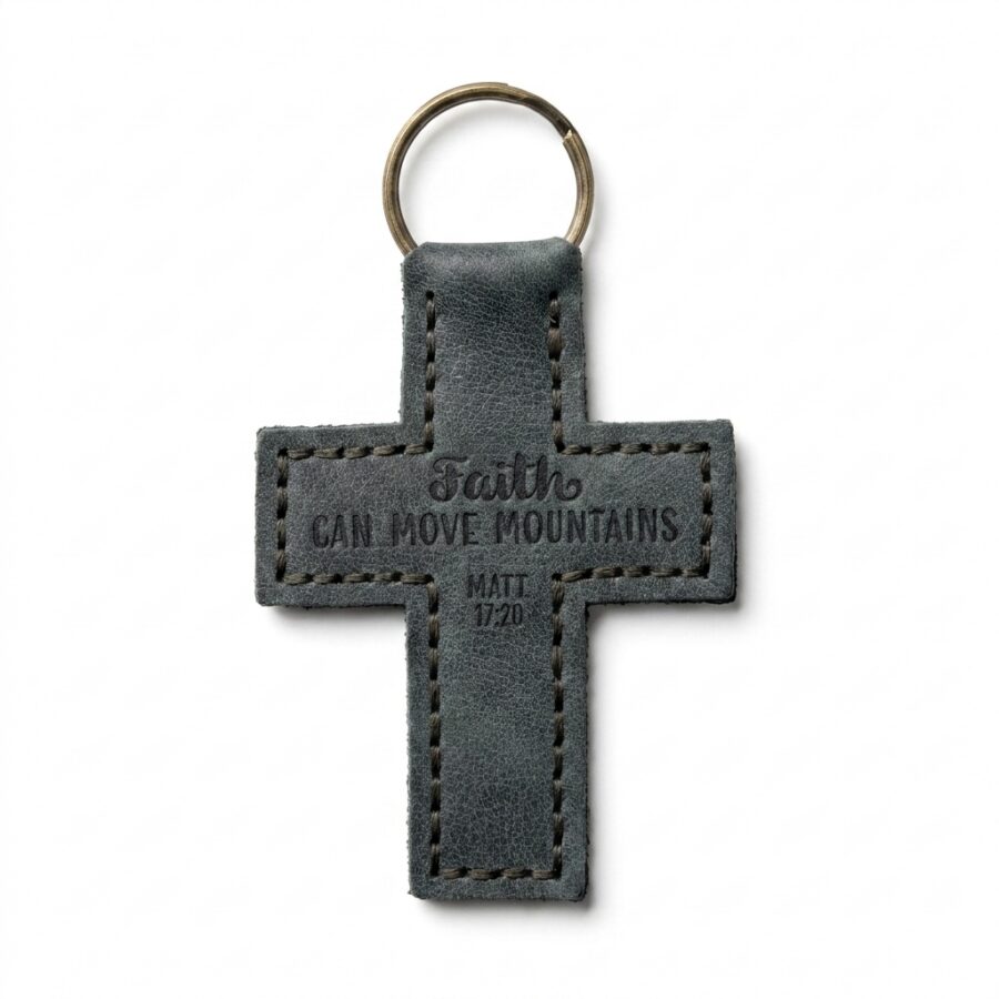 Faith Can Move Mountains Leather Cross Keychain – Eden Green