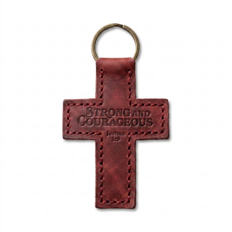 Full Grain Leather Cross Keychain – Pentecost Red — detail 1