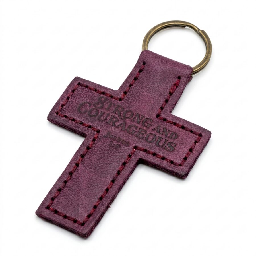 Full Grain Leather Cross Keychain – Pentecost Red