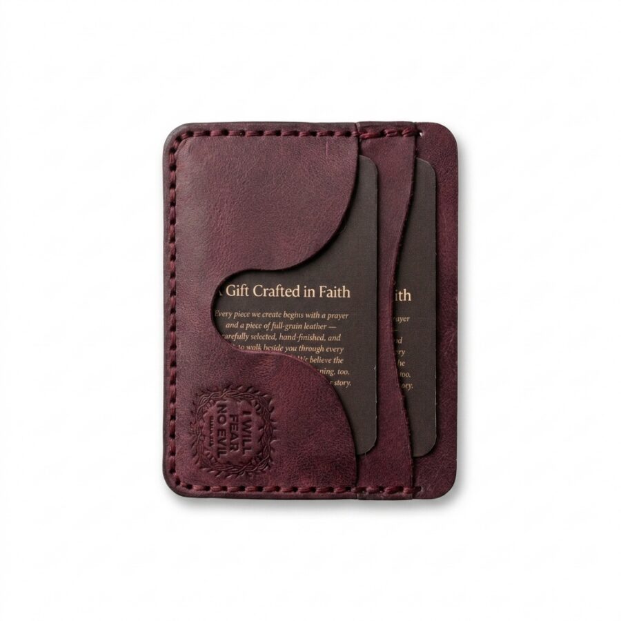 I will Fear No Evil Leather Mini Card Holder – Pentecost Red