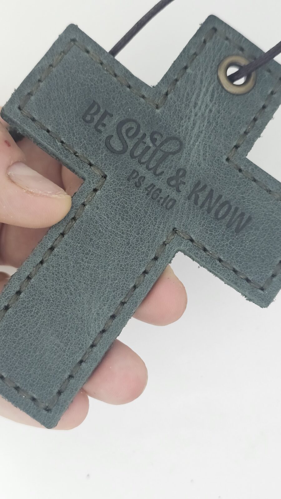 Full Grain Leather Wall Cross – Eden Green — detail 1