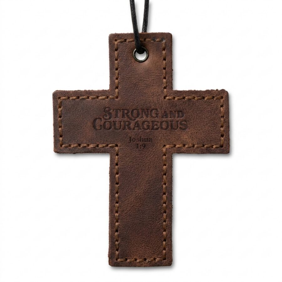 Strong and Courageous Leather Wall Cross – Jordan Brown