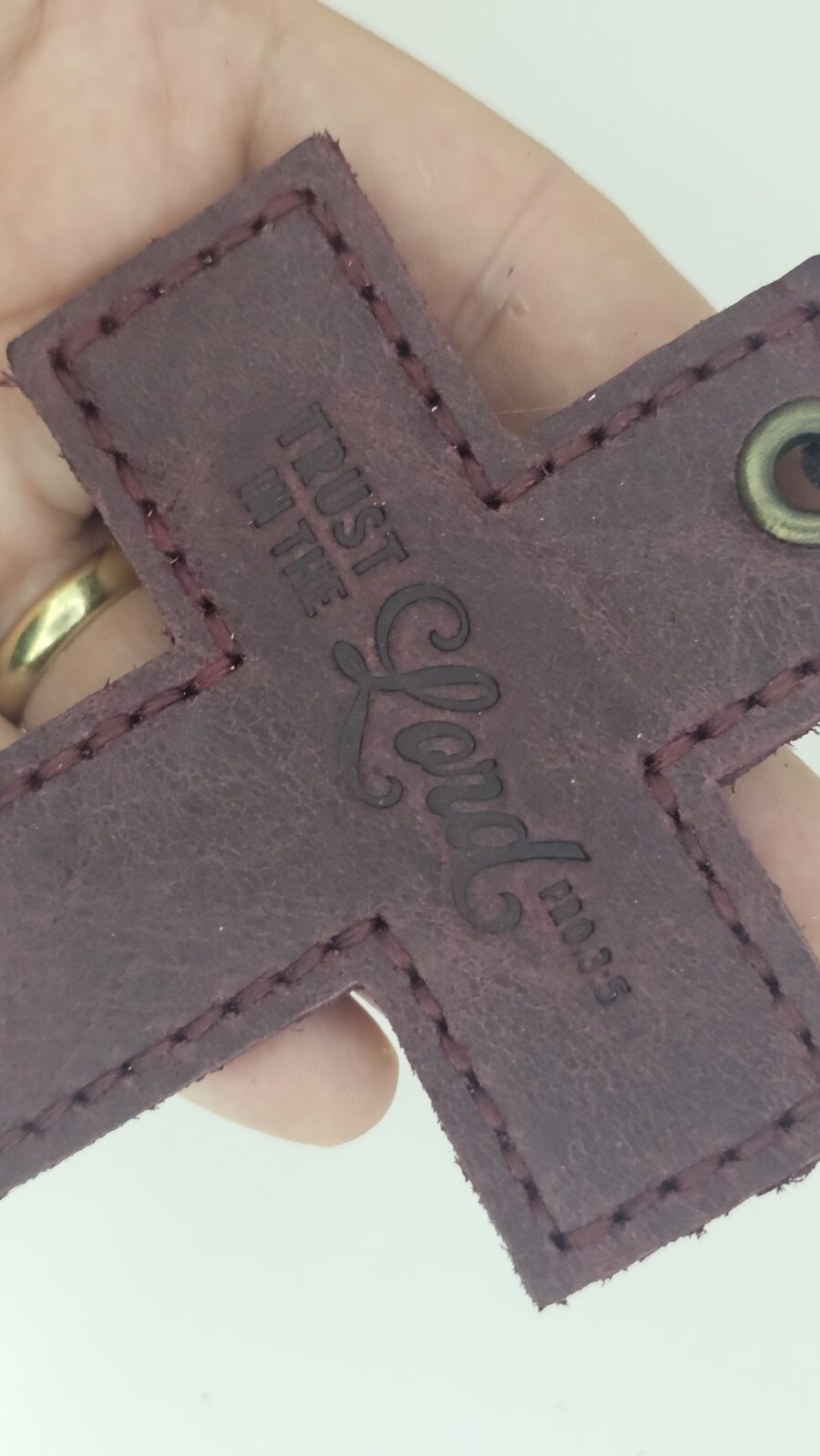 Full Grain Leather Wall Cross – Pentecost Red — detail 1