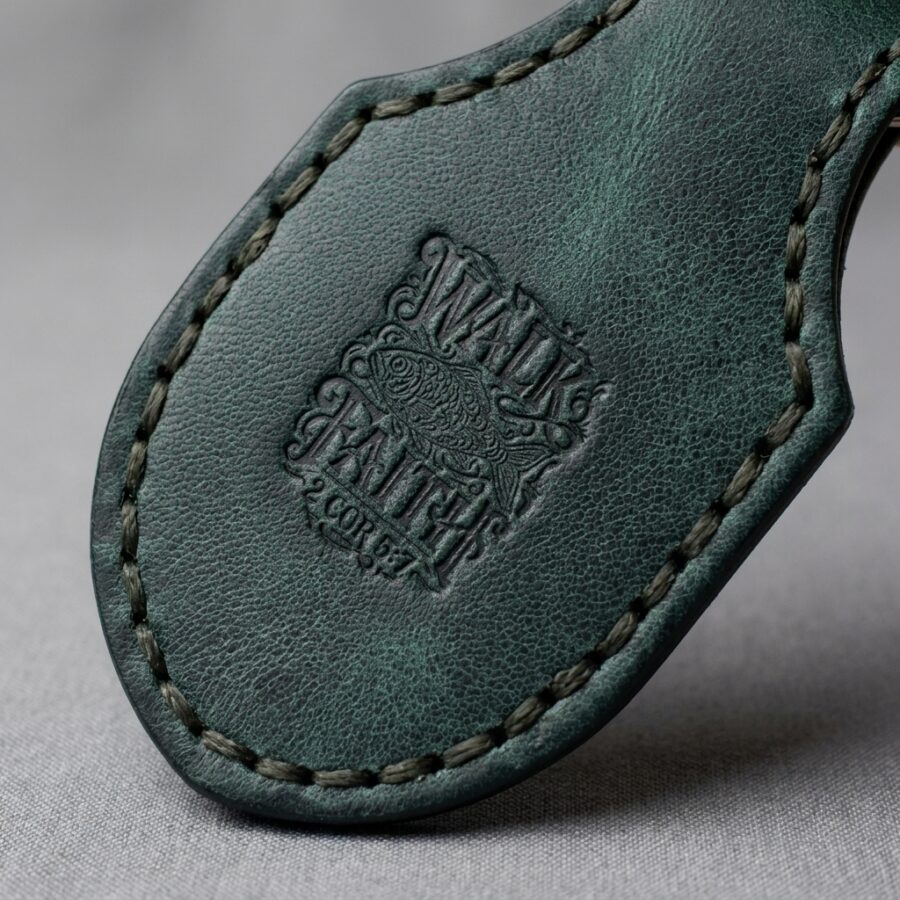 Stitched Full Grain Leather Keychain – Eden Green — detail 2