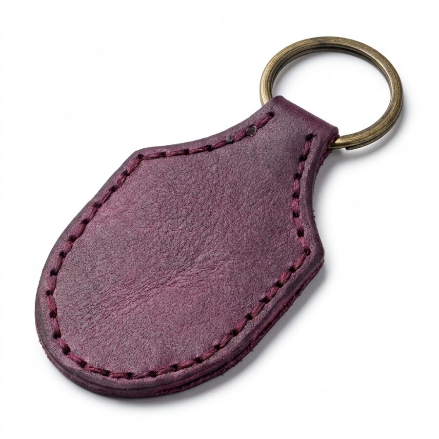 Stitched Full Grain Leather Keychain – Pentecost Red — detail 1