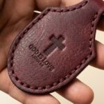 Stitched Full Grain Leather Keychain – Pentecost Red — detail 2