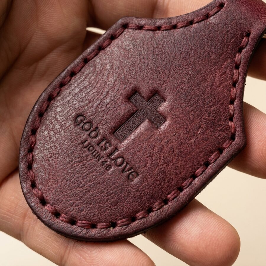 Stitched Full Grain Leather Keychain – Pentecost Red — detail 2
