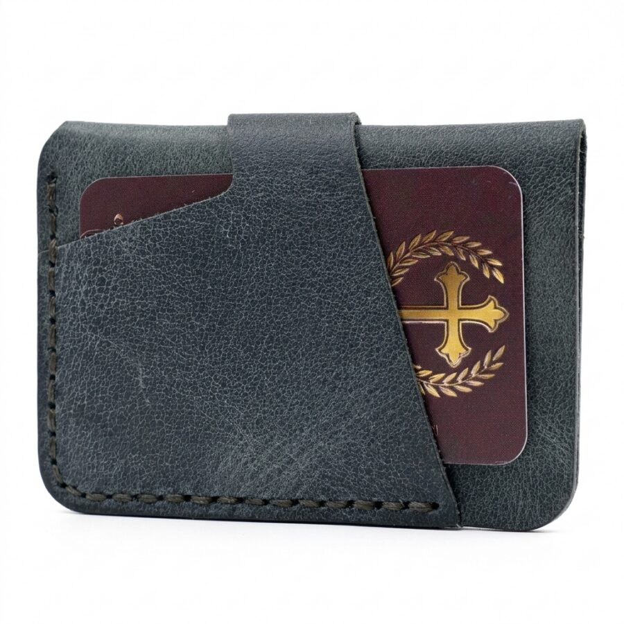 Vertical Full Grain Leather Card Holder – Eden Green — detail 1