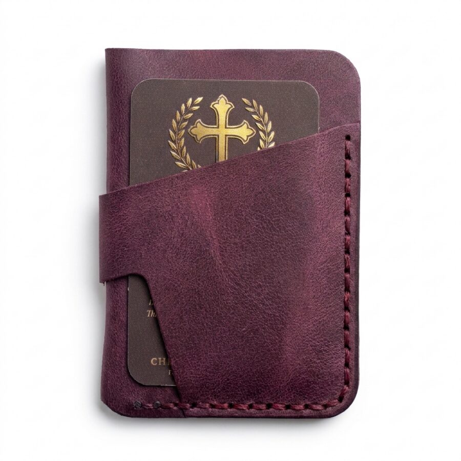 God is Love Vertical Full Grain Leather Card Holder – Pentecost Red — detail 1
