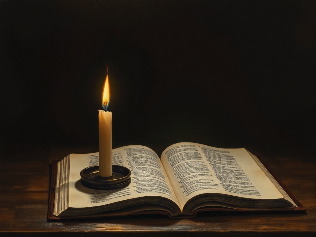 Bible verses for anxiety — a candle burning steadily beside an open Bible at night