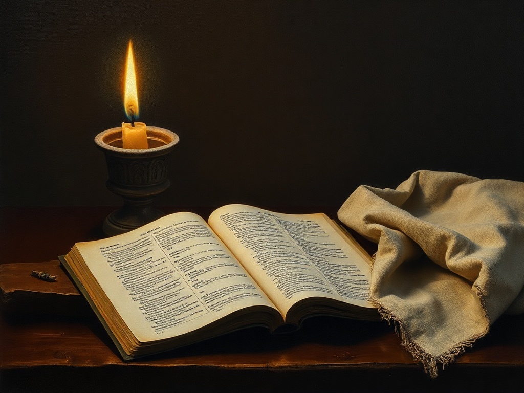 Bible verses for healing — an open Bible and a small clay bowl of oil beside a candle