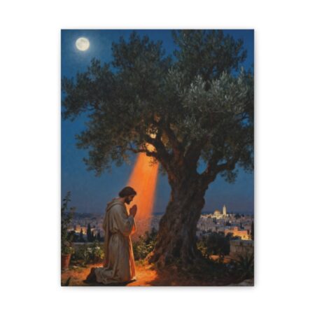 Garden of Gethsemane Canvas Wall Art — Luke 22:41 Jesus Praying at Night, Not My Will Painting, Christian Gift